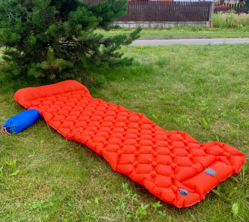 Туристический сверхлегкий матрас со встроенным насосом SLEEPING PAD и воздушной подушкой Зеленый - фото 3 - id-p184854662