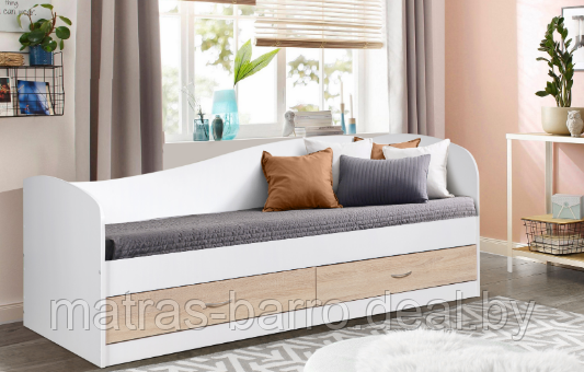 Односпальная кровать Лагуна-2 с ящиками в цвете белый/дуб сонома