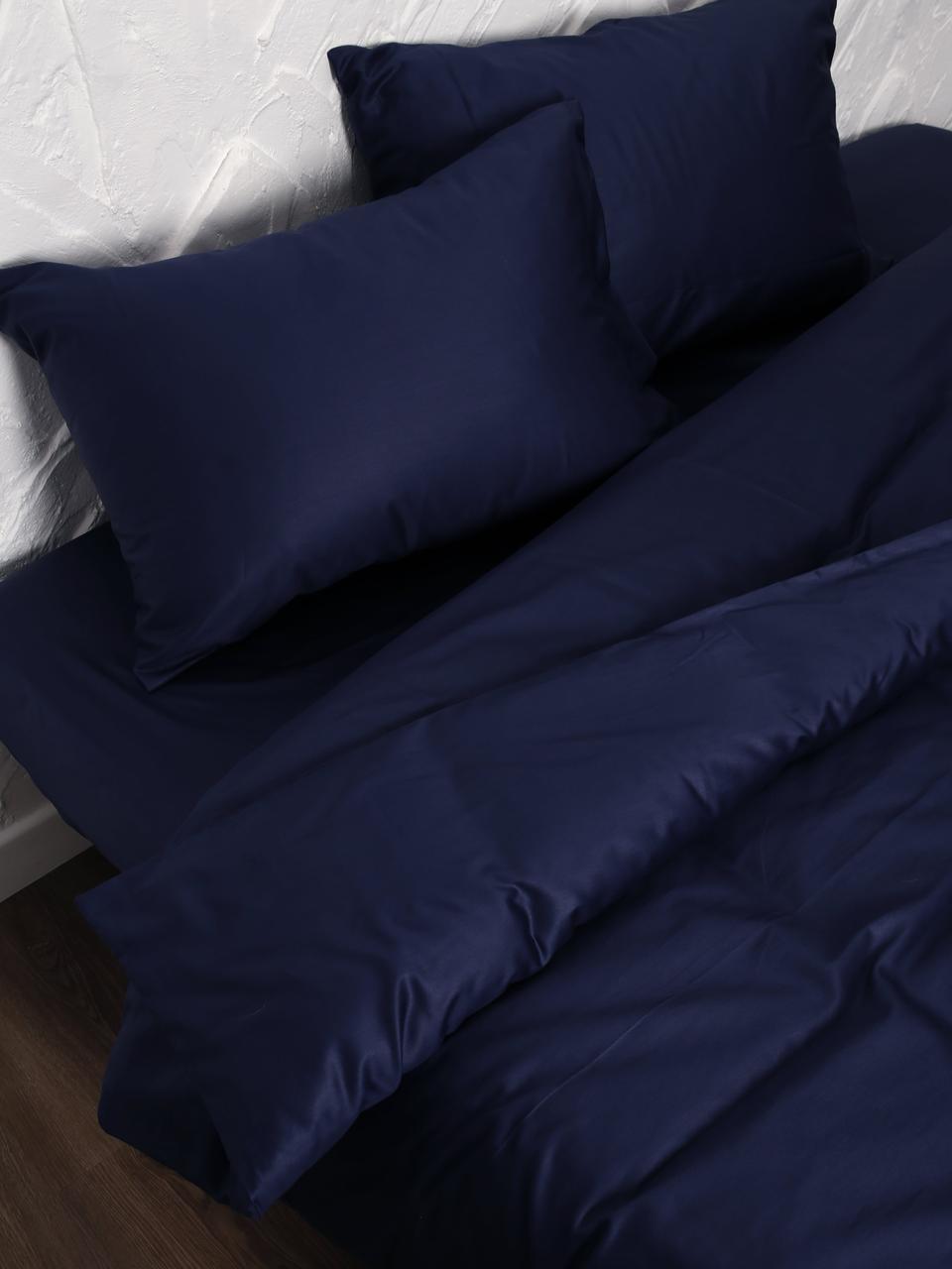 Комплект постельного двуспальный евро Adelina наволочки 70х70 Темно-синий - фото 2 - id-p163356056