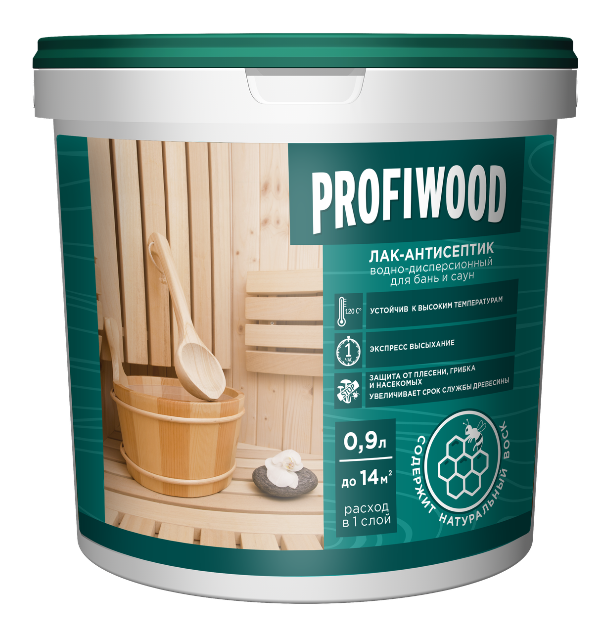 Лак-антисептик для бань и саун PROFIWOOD, 0,9л
