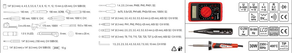 Набор инструментов для электрика электрика 68 пр. YATO (YT-39009) - фото 5 - id-p202252671