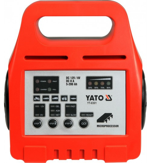 Электронное зарядное устройство (6/12V; 8A; 5-200Ah) YATO (YT-8301) - фото 1 - id-p202252697