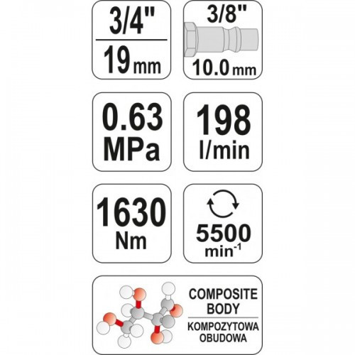 Пневмогайковёрт ударный 3/4" 1630Nм "Yato" YT-09571 - фото 2 - id-p202252716