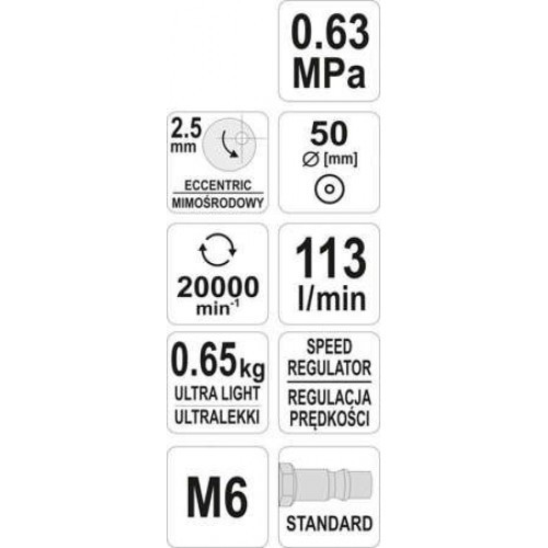 Шлифмашина эксцентриковая угловая пневматическая d50мм Yato YT-09730 - фото 2 - id-p202252741