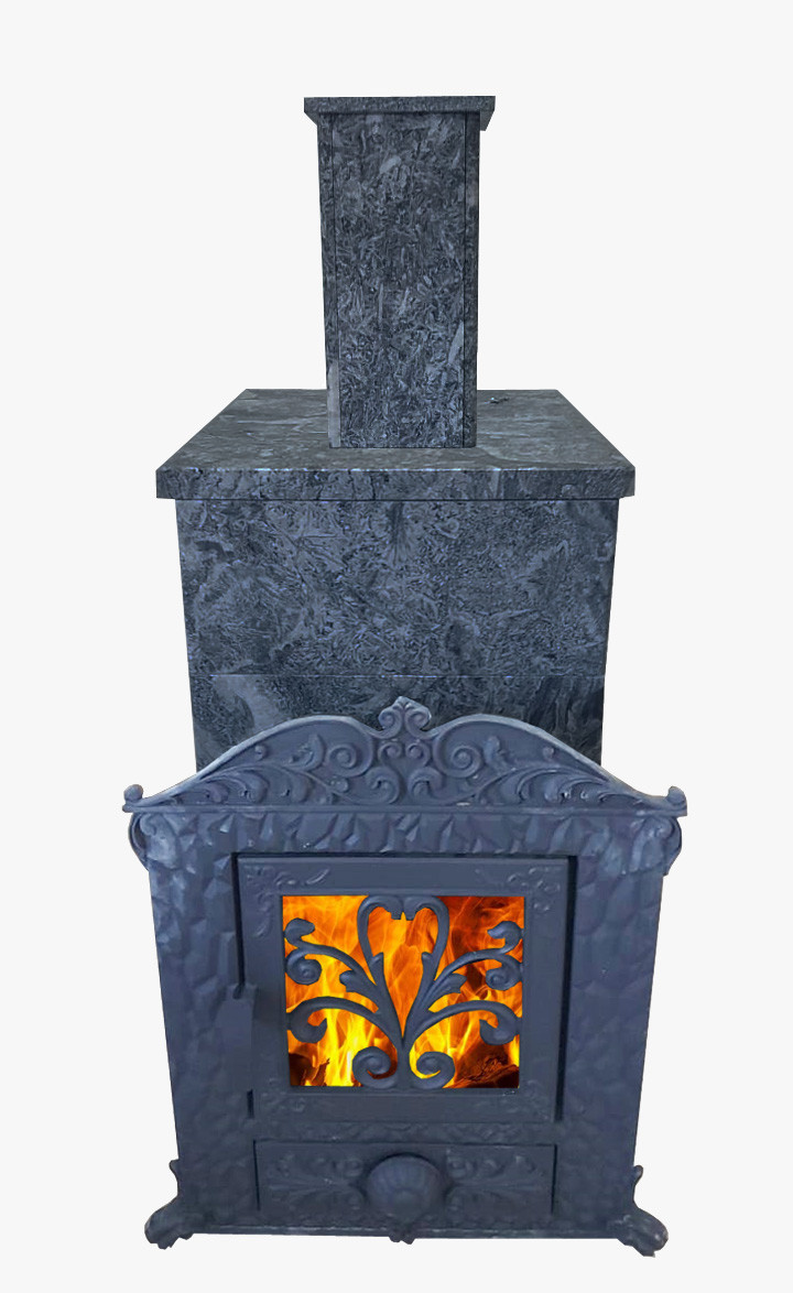 Банная печь Берёзка Verona 50 3К-Нерж, в каменной облицовке + облицовка дымохода 500мм - фото 1 - id-p202254148