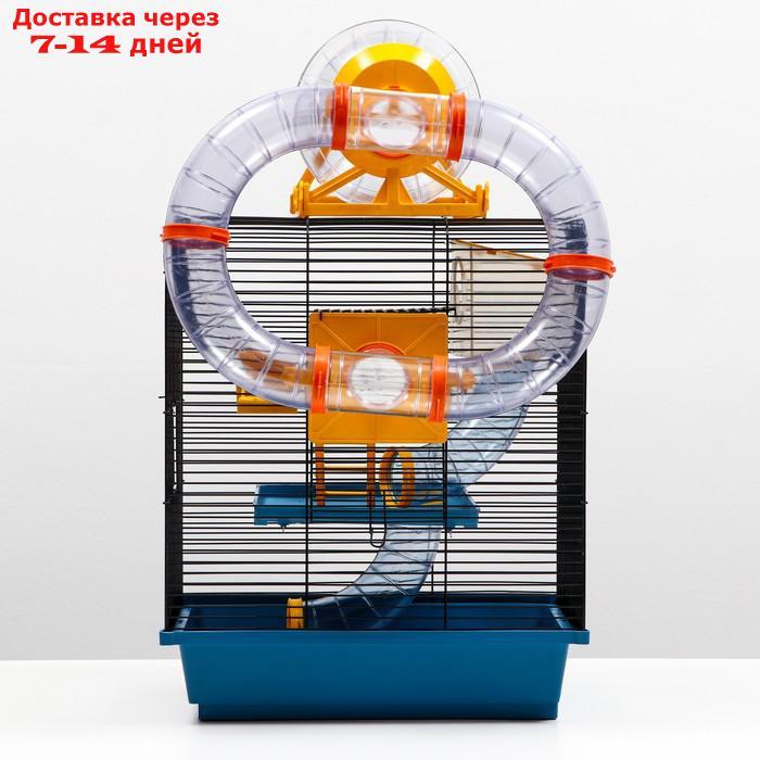 Клетка для грызунов трехярусная с лабиринтом и колесом, 39 x 29 х 64 см, микс цветов - фото 3 - id-p202225592