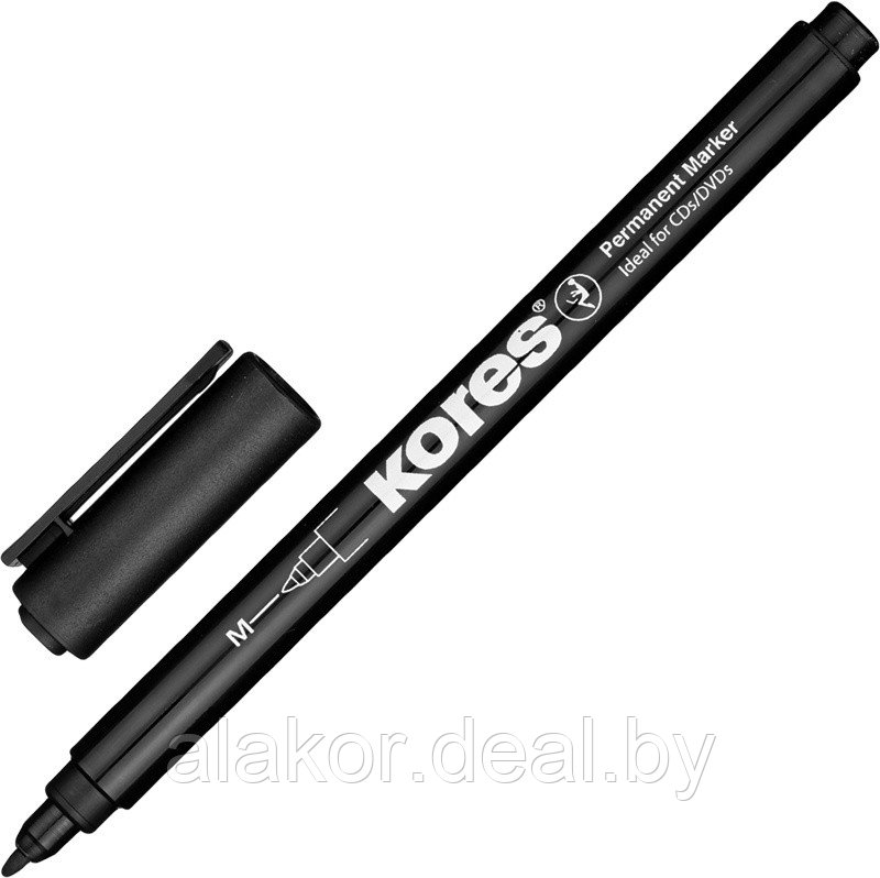 Маркер перманентный Kores K-Marker, М, черный, 1мм - фото 3 - id-p202254333