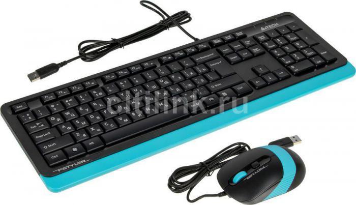 Комплект (клавиатура+мышь) A4TECH Fstyler F1010, USB, проводной, черный и синий [f1010 blue] - фото 1 - id-p201738915