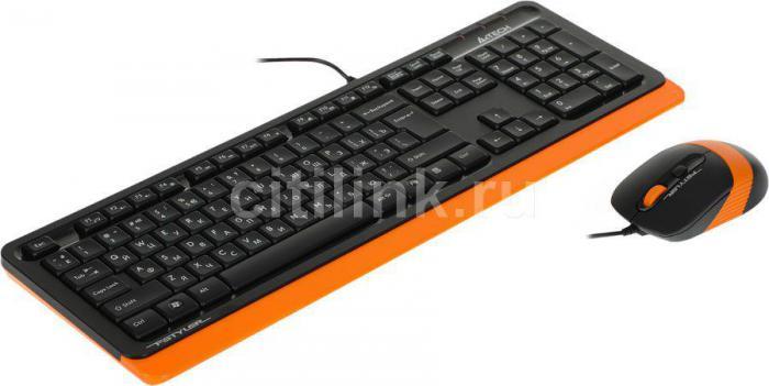 Комплект (клавиатура+мышь) A4TECH Fstyler F1010, USB, проводной, черный и оранжевый [f1010 orange] - фото 1 - id-p201738916