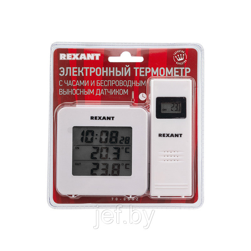 Термометр электронный с часами и беспроводным выносным датчиком REXANT 70-0592 - фото 8 - id-p196760919