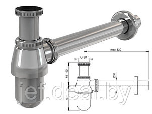Сифон для умывальника O32, цельнометаллический, с накидной гайкой 5/4 ALCAPLAST A431-BL-01, фото 2