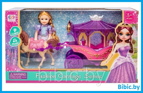 Детский игровой набор карета для золушки SS031B для девочки, кукла с каретой и конём, светозвуковые эффекты - фото 1 - id-p202257307