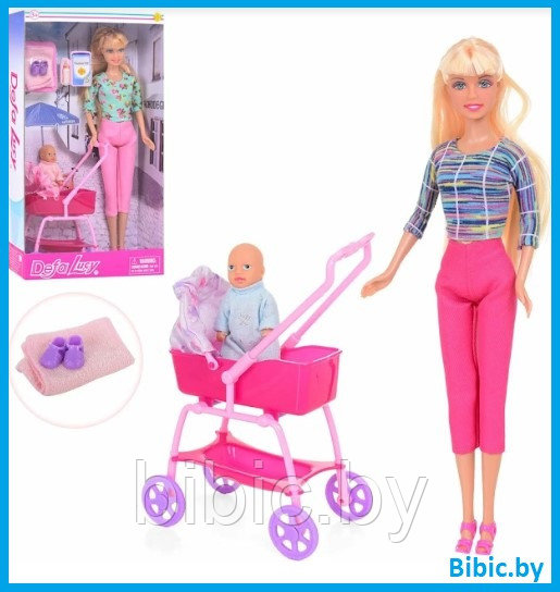 Беременная кукла с малышом в коляске и аксессуарами Defa Lucy 8358, детский игровой набор для девочки, фото 1