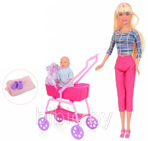 Беременная кукла с малышом в коляске и аксессуарами Defa Lucy 8358, детский игровой набор для девочки - фото 3 - id-p202257331