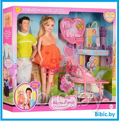 Беременная кукла с мужем и малышом Defa Lucy 8088, детский игровой набор кукол для девочек с аксессуарами