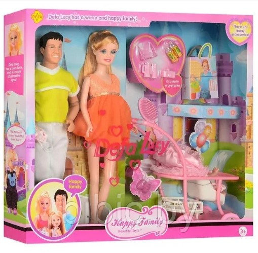 Беременная кукла с мужем и малышом Defa Lucy 8088, детский игровой набор кукол для девочек с аксессуарами - фото 3 - id-p202258919