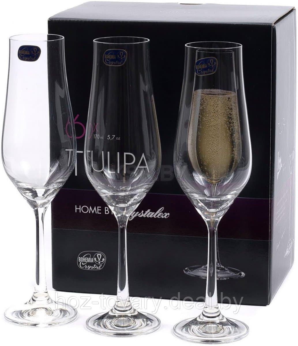 Набор бокалов для шампанского стеклянных Bohemia tulipa 6 шт. 170 мл арт. 40894/170 - фото 1 - id-p202259885