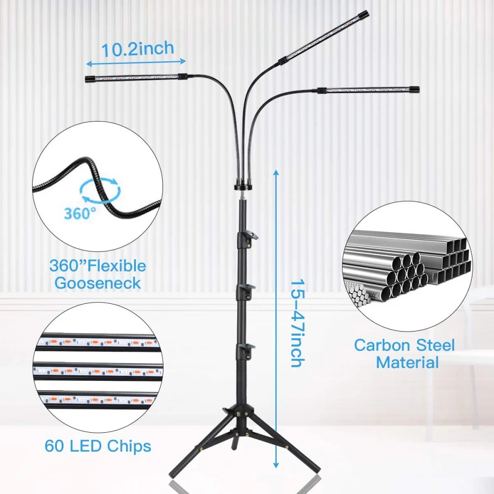 Фитолампа для растений и рассады на штативе / с таймером и диммером (3 лепестка) - фото 5 - id-p202260081
