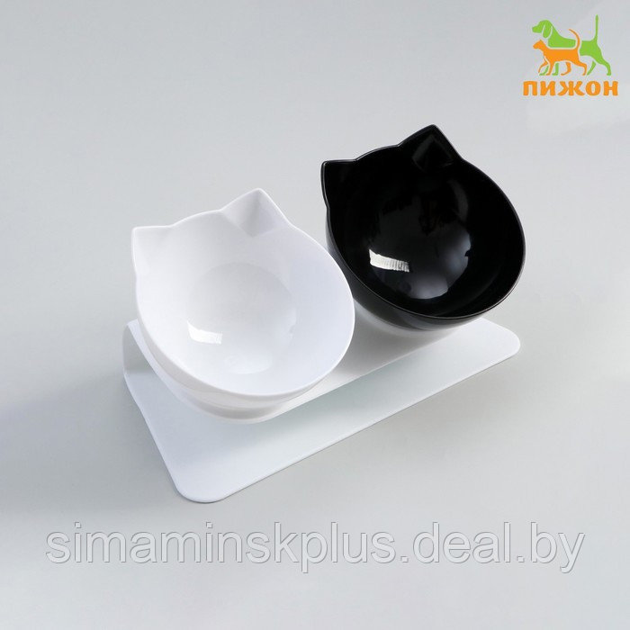 Миски пластиковые на белой подставке 27,5 х 14 х 15 см чёрная/белая - фото 1 - id-p202267652