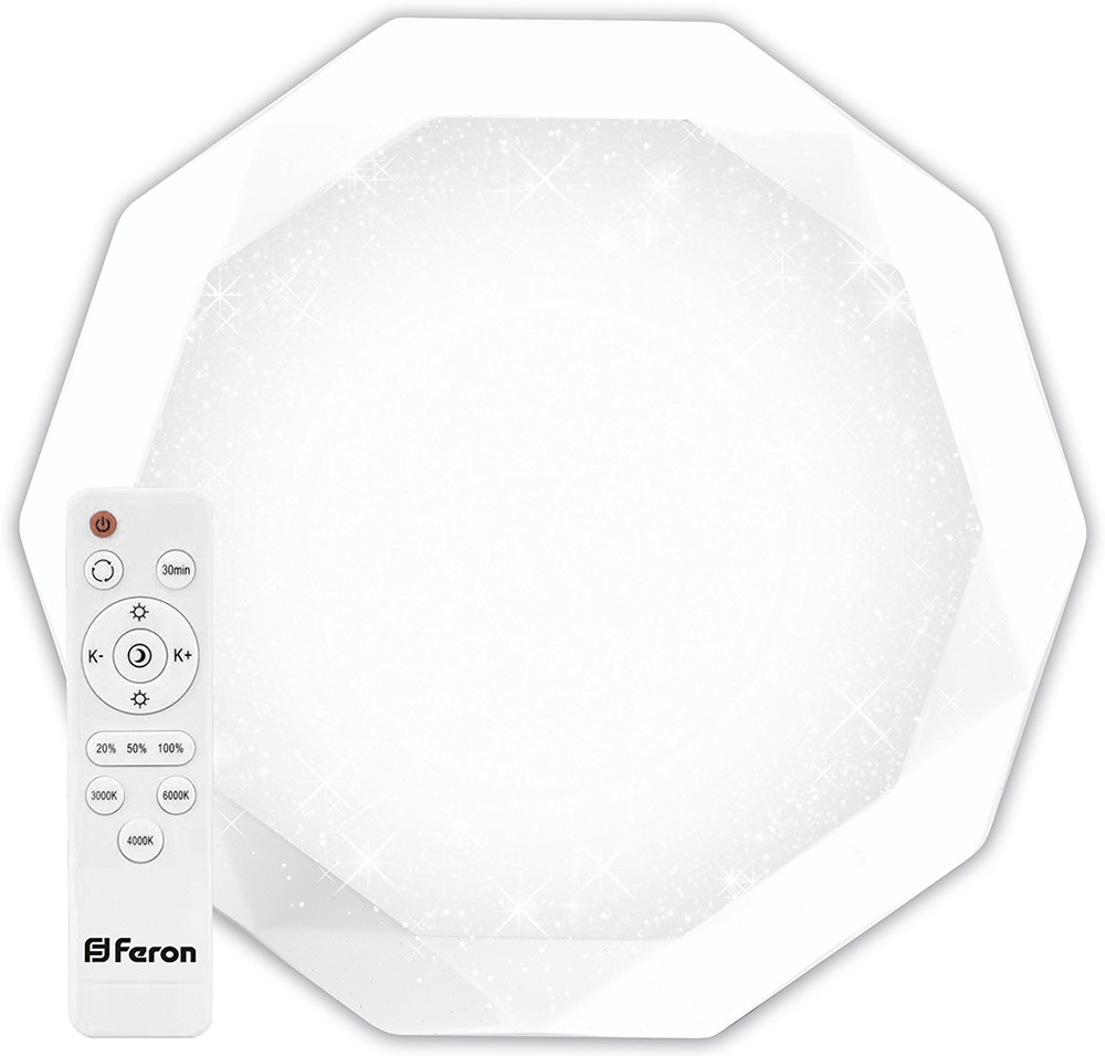 Светодиодный управляемый светильник накладной Feron AL5200 DIAMOND тарелка 36W 3000К-6000K белый 29635 - фото 1 - id-p202320629