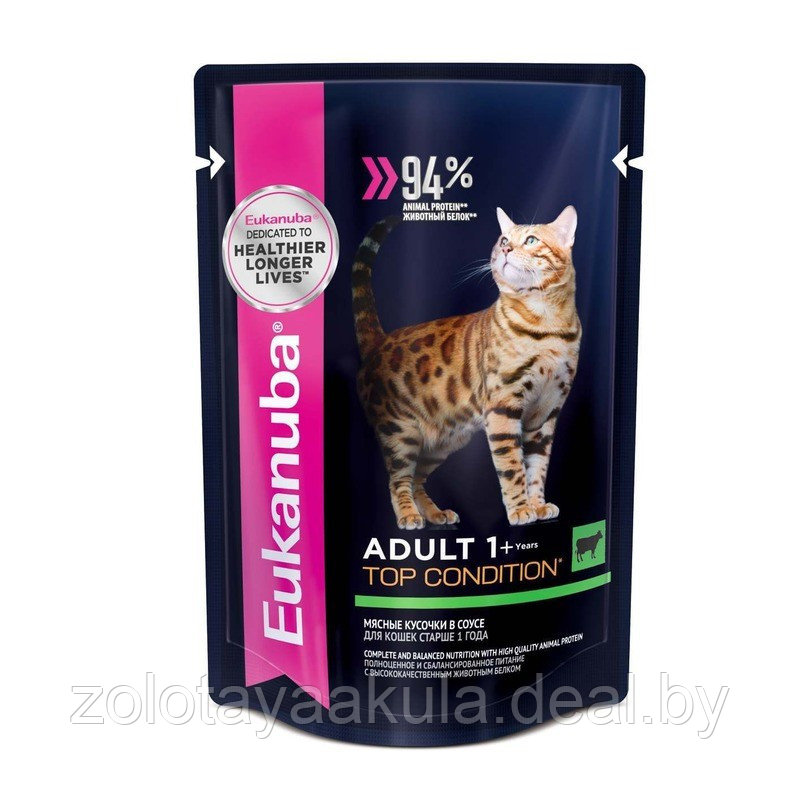 Консервы Eukanuba CAT ADULT BEEF 85г для кошек с говядиной в соусе - фото 1 - id-p202335933