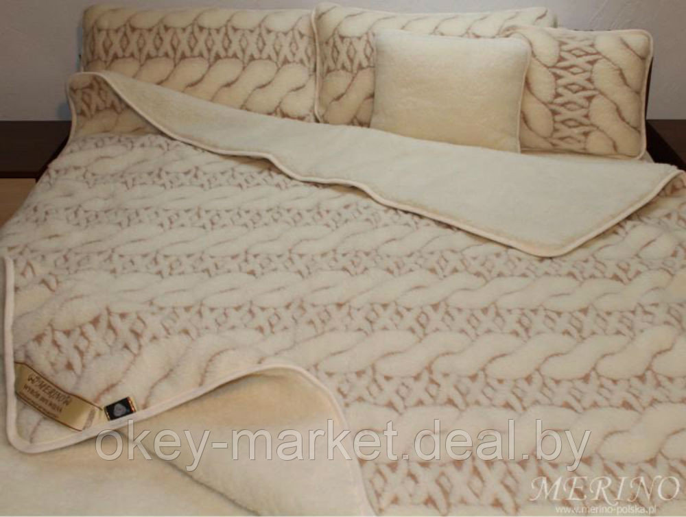Одеяло с открытым ворсом из шерсти австралийского мериноса TUMBLER косичка беж  .Размер 140х200
