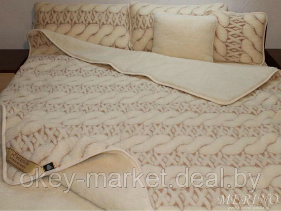 Одеяло с открытым ворсом из шерсти австралийского мериноса TUMBLER косичка беж  .Размер 140х200, фото 3