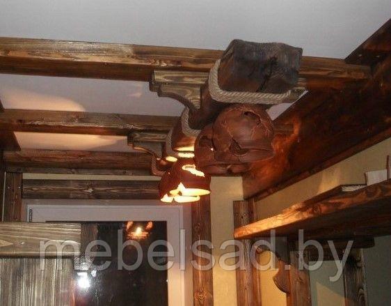 Люстра деревянная рустикальная "Старый Город №11" на 4 лампы