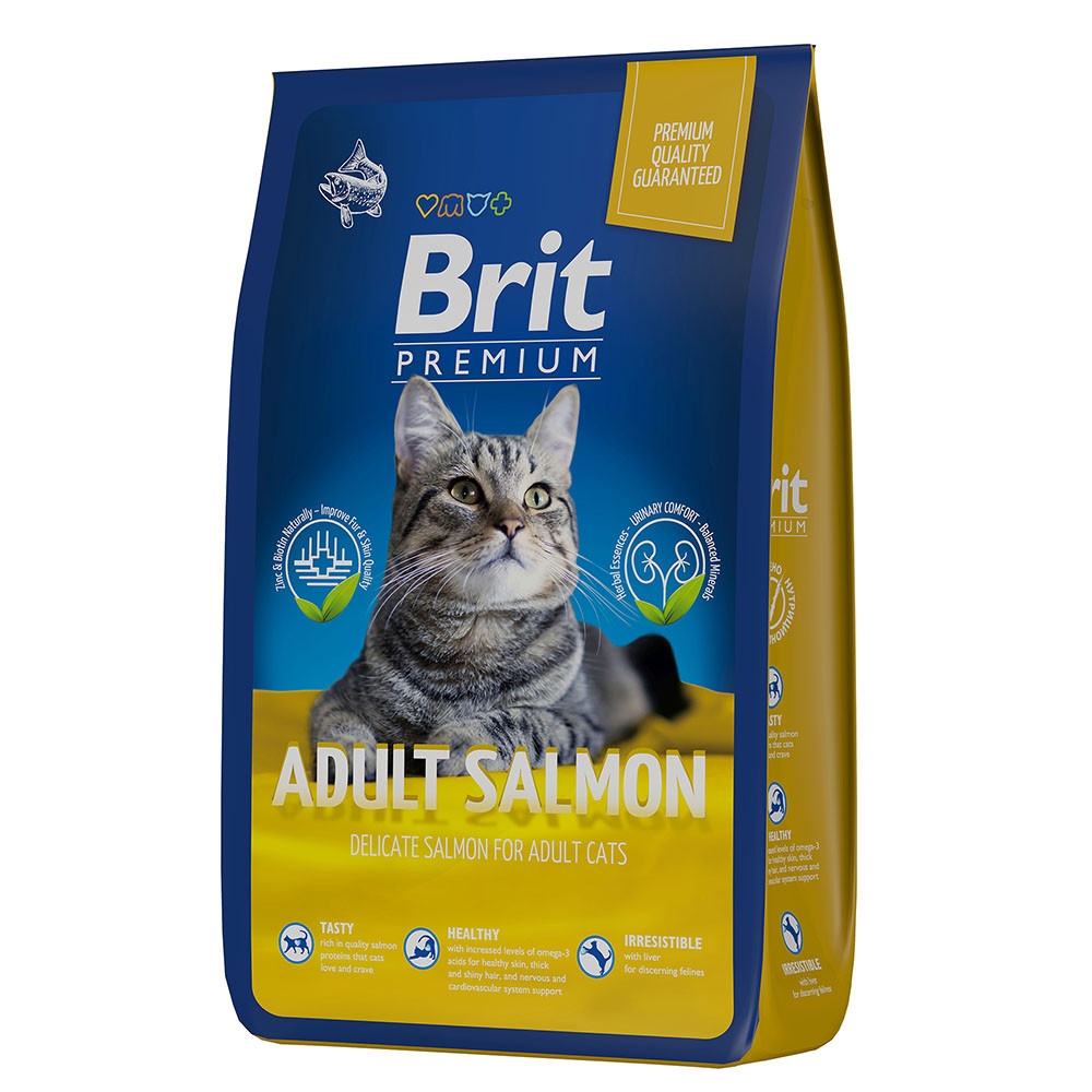 "Brit Premium" Cat Adult Salmon сухой корм с лососем для взрослых кошек 400г - фото 1 - id-p202410928