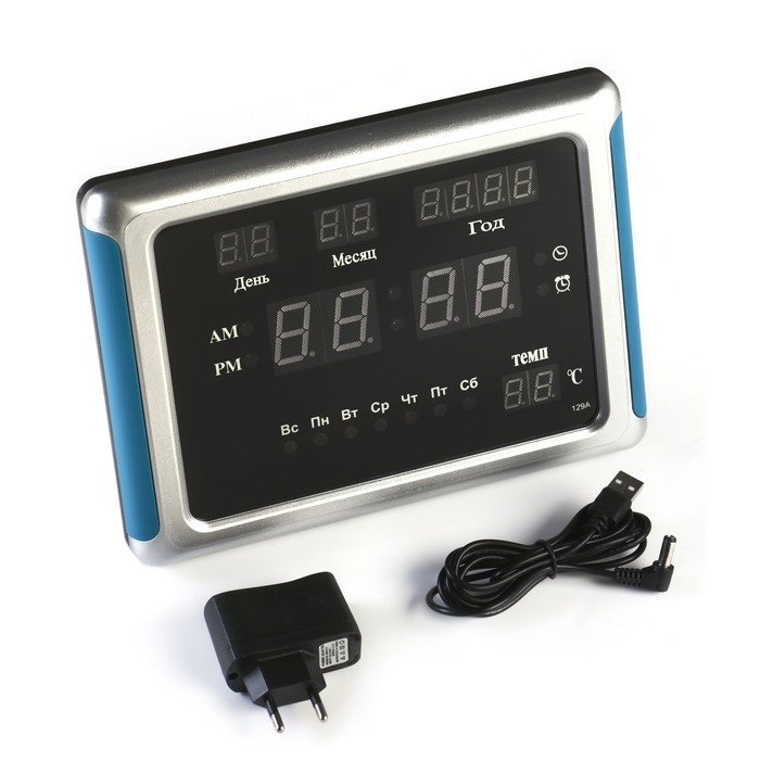 Часы электронные настенные, настольные, с будильником, 17 х 2.5 х 23 см, USB - фото 4 - id-p202415192