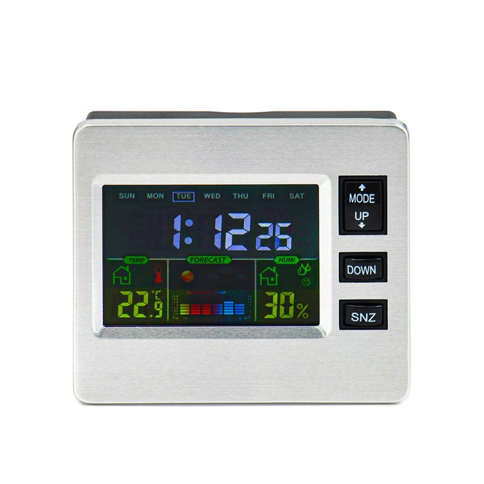 Часы электронные настольные с метеостанцией, с календарём и будильником 7.7 х 8.6 см.серебро - фото 1 - id-p202415194