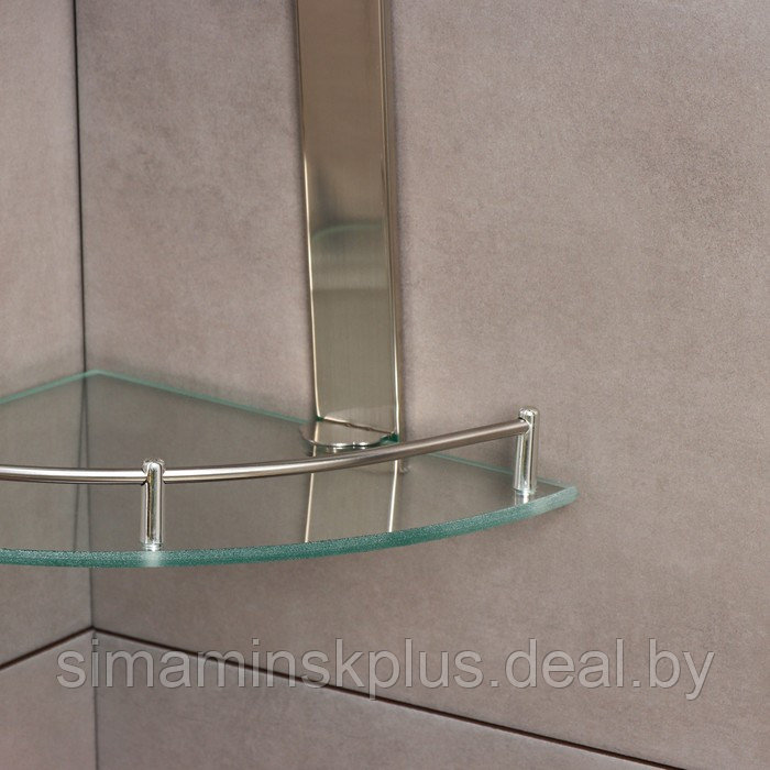 Полка для ванной комнаты 2х-ярусная угловая, 24×24×28 см, нержавеющая сталь, стекло - фото 4 - id-p202412330