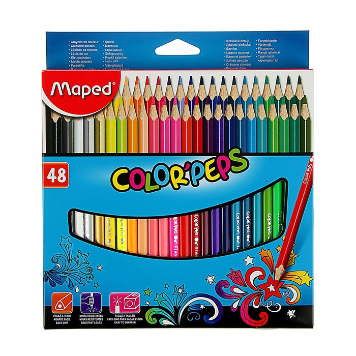 Карандаши трёхгранные, 48 цветов, Maped Color Peps, ударопрочный грифель - фото 1 - id-p202415807