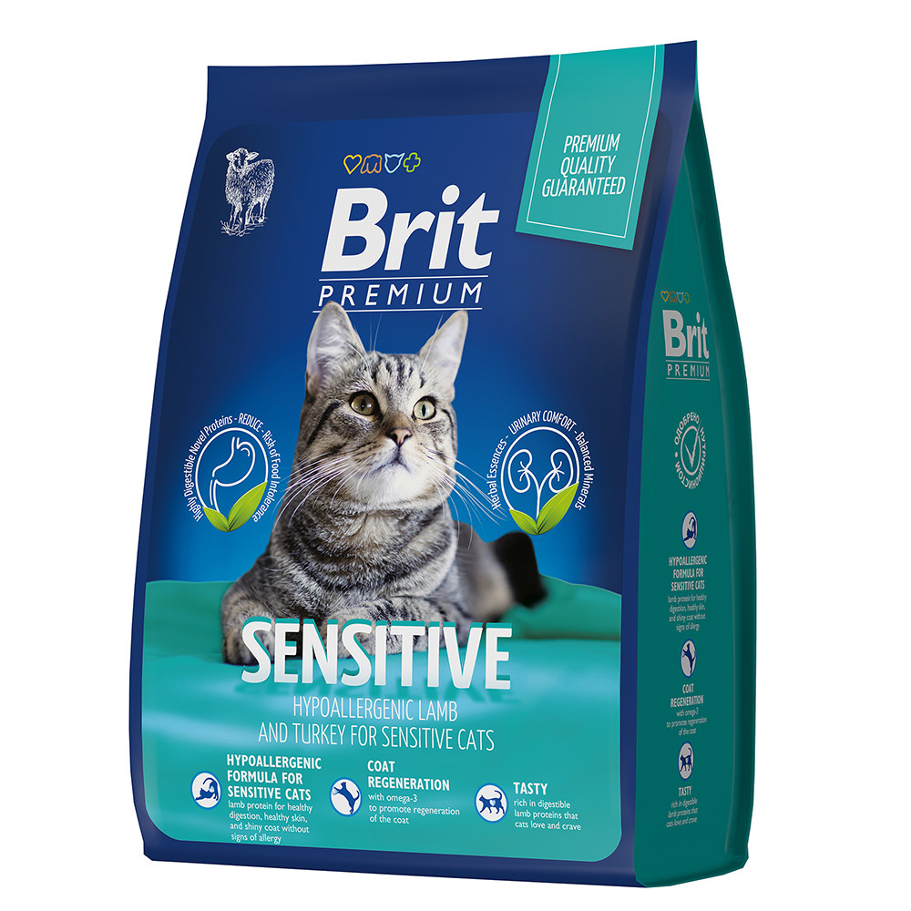 "Brit" Premium Cat Sensitive сухой корм с ягненком и индейкой для кошек с чувствительным пищеварением 2кг