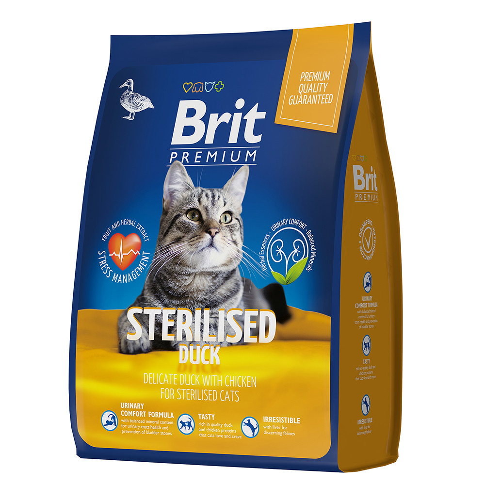 "Brit" Premium Cat Sterilized сухой корм с уткой и курицей для взрослых стерилизованных кошек 2кг - фото 1 - id-p202422371