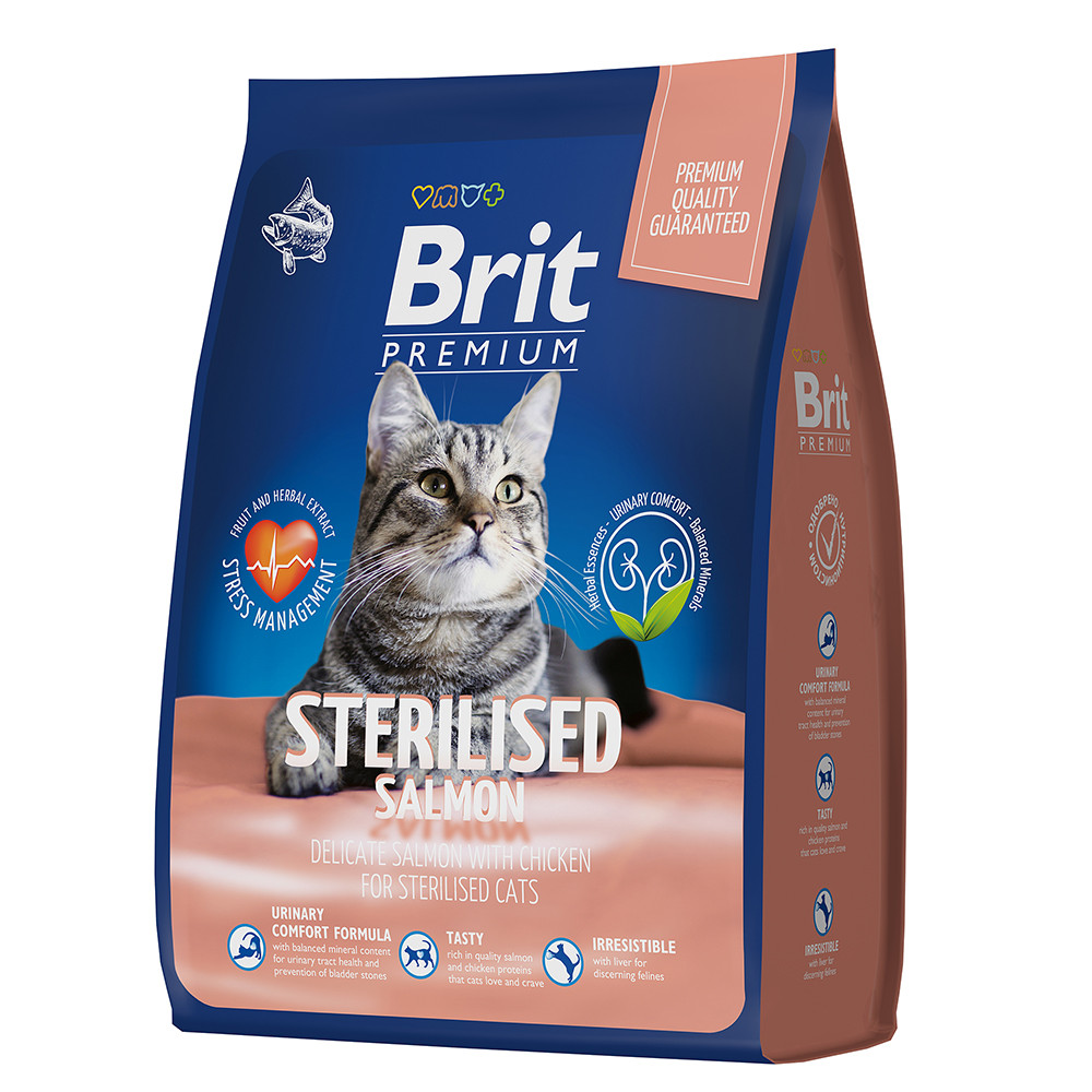 Brit Premium Cat Sterilized сухой корм с лососем и курицей для взрослых стерилизованных кошек 2кг - фото 1 - id-p202422391