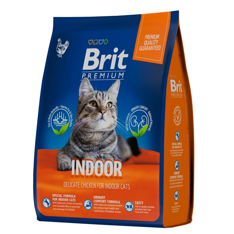 "Brit" Premium Cat Indoor сухой корм с курицей для взрослых кошек домашнего содержания 2кг - фото 1 - id-p202422405