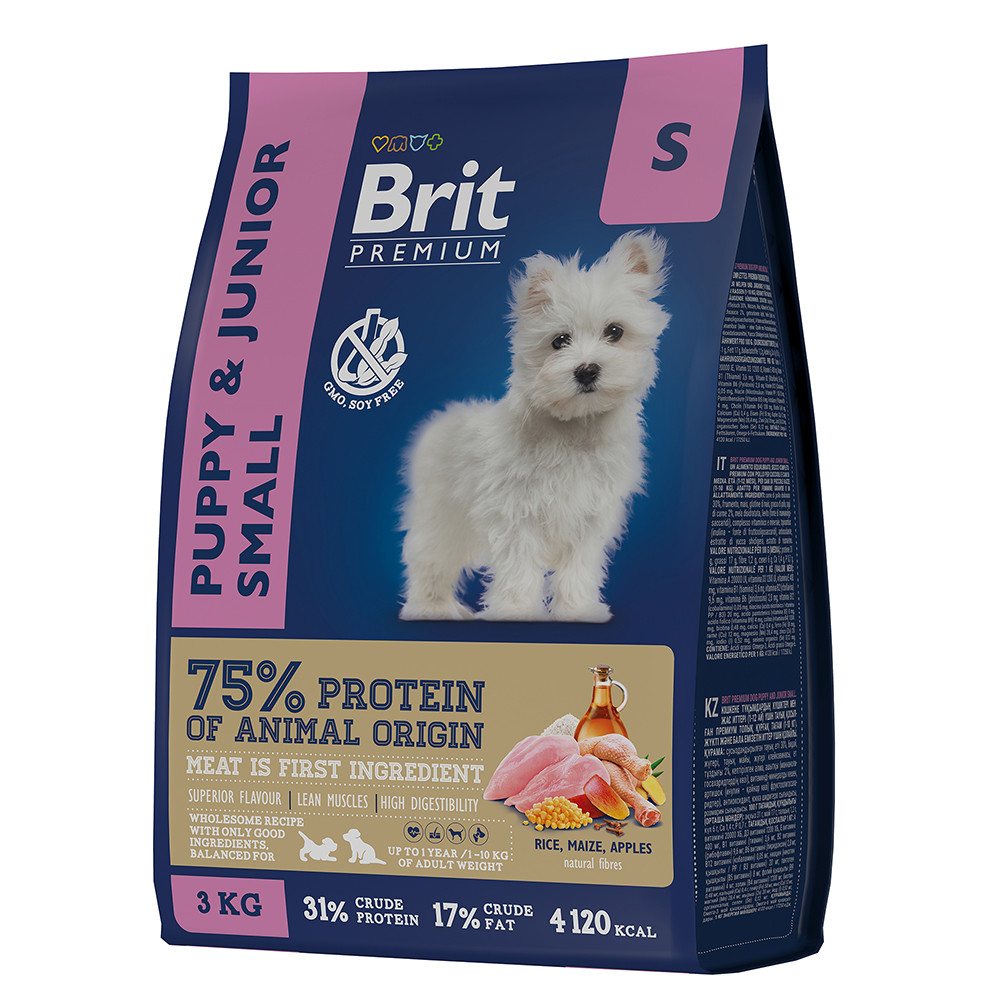 "Brit" Premium Dog Puppy and Junior Small сухой корм с курицей для щенков и молодых собак мелких пород 3кг - фото 1 - id-p202422423