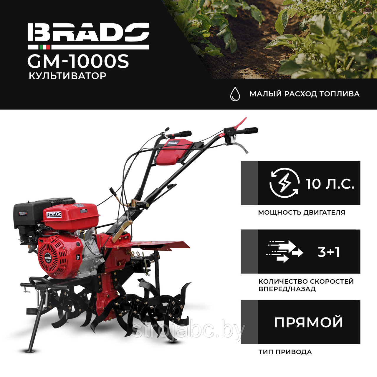 Культиватор BRADO GM-1000S (10 л.с., без ВОМ, пон.передача, 3+1, без колёс) - фото 2 - id-p202422415