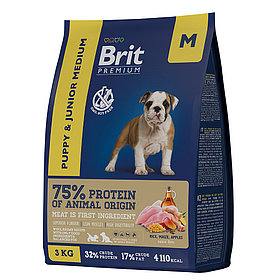 "Brit" Premium Dog Puppy and Junior Medium сухой корм с курицей для щенков и молодых собак  средних пород 3кг