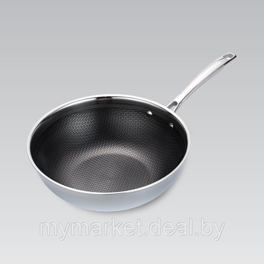 Профессиональная сковорода-ВОК нержавеющая сталь 30 см, антипригарное покрытие Maestro MR-1224-30 - фото 1 - id-p202437079