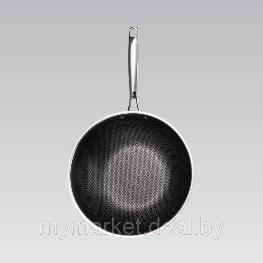 Профессиональная сковорода-ВОК нержавеющая сталь 30 см, антипригарное покрытие Maestro MR-1224-30 - фото 3 - id-p202437079