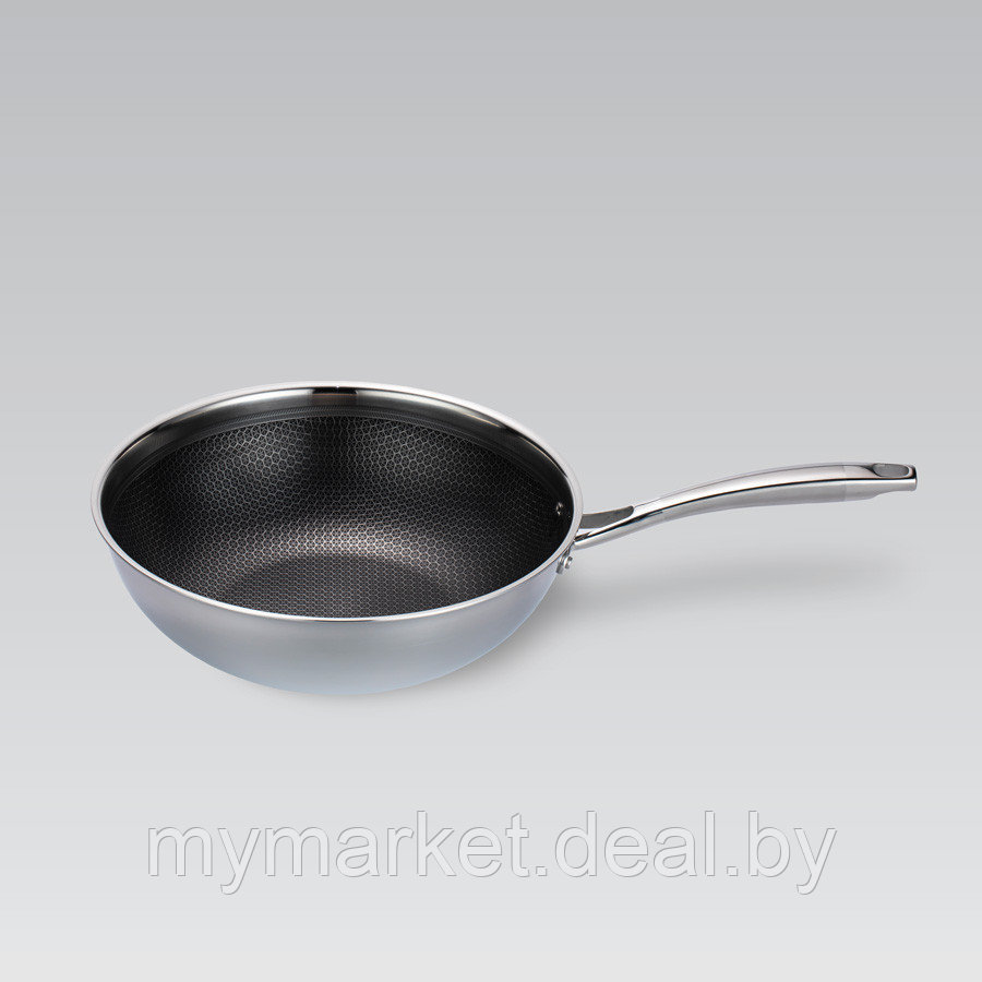 Профессиональная сковорода-ВОК нержавеющая сталь 30 см, антипригарное покрытие Maestro MR-1224-30 - фото 4 - id-p202437079