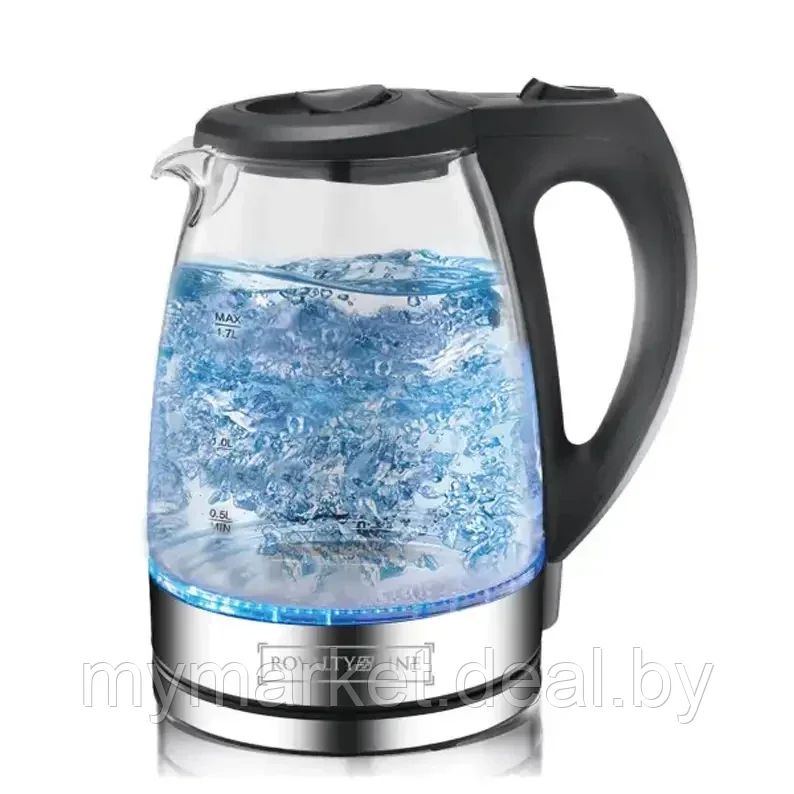Чайник электрический стеклянный 1.7 л, мощность 2200 Вт, синяя подсветка Royalty Line RL-GWK-2200 BLU - фото 1 - id-p202437138
