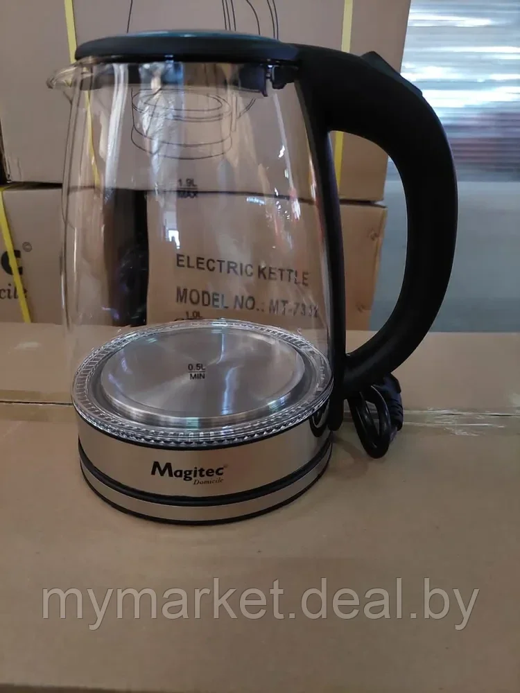 Чайник электрический стеклянный 1.9 л, мощность 2000 Вт, синяя подсветка Magitec MT-7312 - фото 2 - id-p202437139