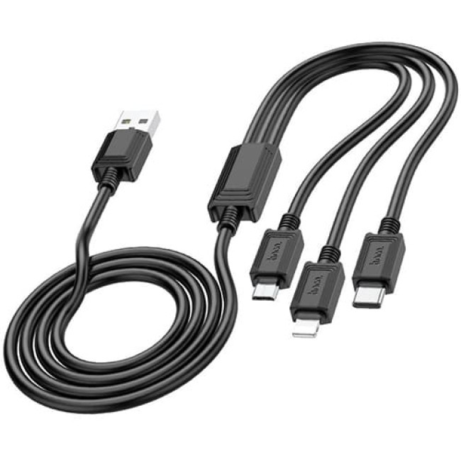 USB кабель Hoco X74 Lightning + MicroUSB + Type-C, длина 1 метр (Черный) - фото 1 - id-p202437662
