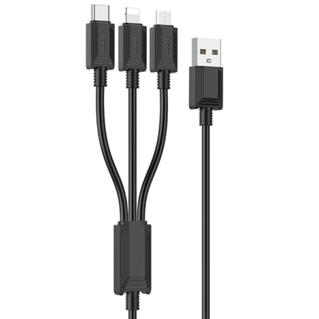 USB кабель Hoco X74 Lightning + MicroUSB + Type-C, длина 1 метр (Черный) - фото 2 - id-p202437662