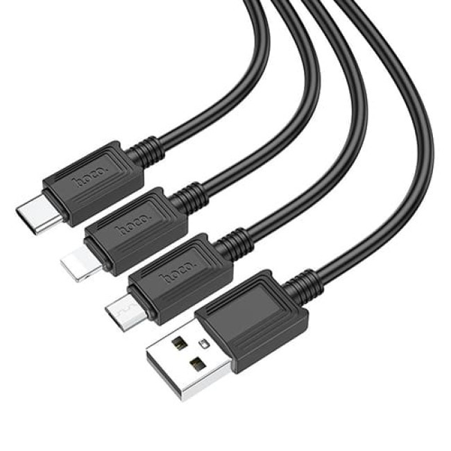 USB кабель Hoco X74 Lightning + MicroUSB + Type-C, длина 1 метр (Черный) - фото 3 - id-p202437662