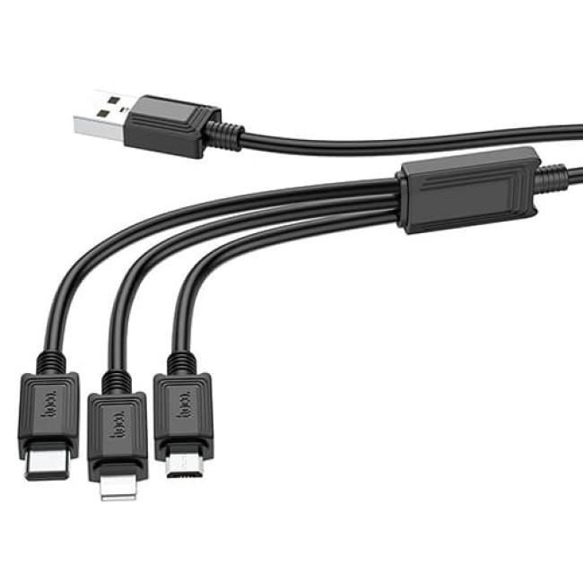 USB кабель Hoco X74 Lightning + MicroUSB + Type-C, длина 1 метр (Черный) - фото 4 - id-p202437662