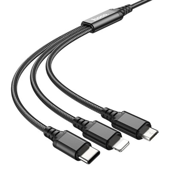 USB кабель Hoco X76 Super Lightning + MicroUSB + Type-C, длина 1 метр (Черный) - фото 3 - id-p202437663